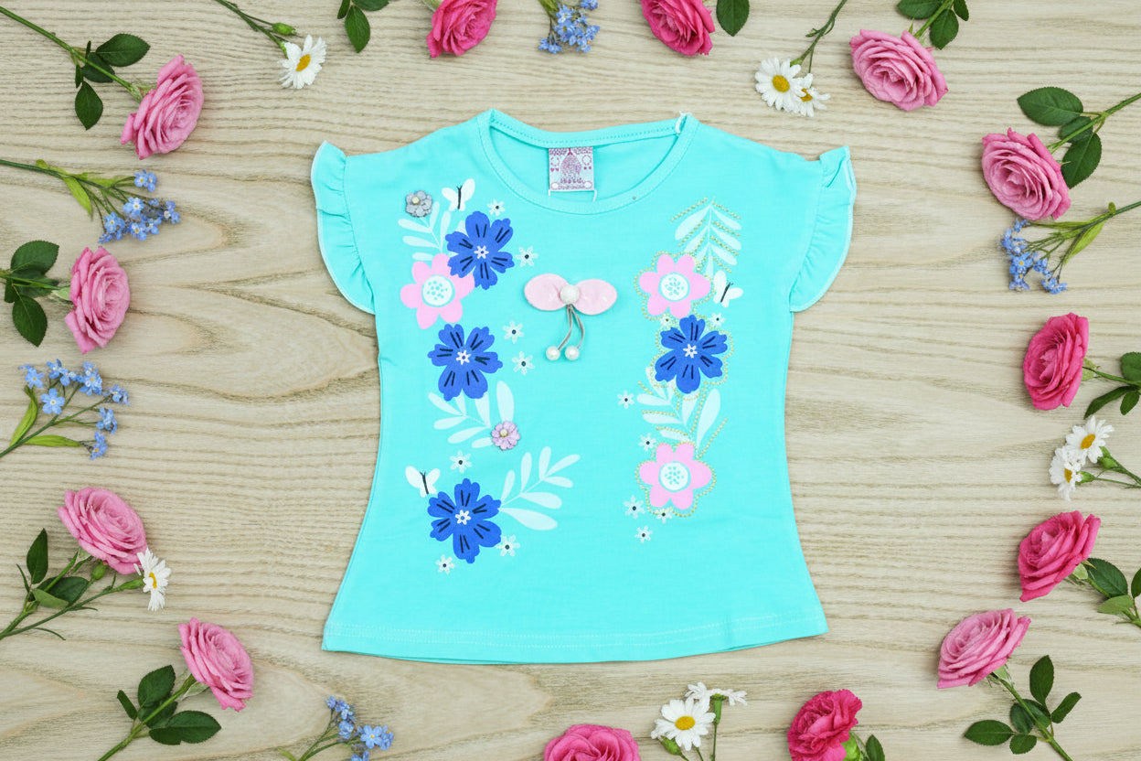 Floral Fun Outdoor Summer Half Sleeves Girls T-Shirt