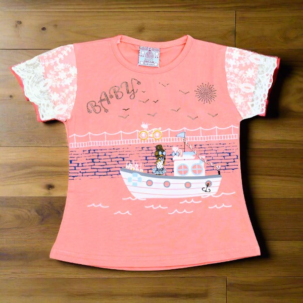 Sea Trip Outdoor Summer Half Sleeves Girls T-Shirt