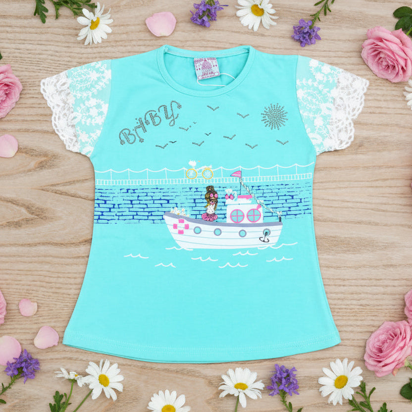 Sea Trip Outdoor Summer Half Sleeves Girls T-Shirt