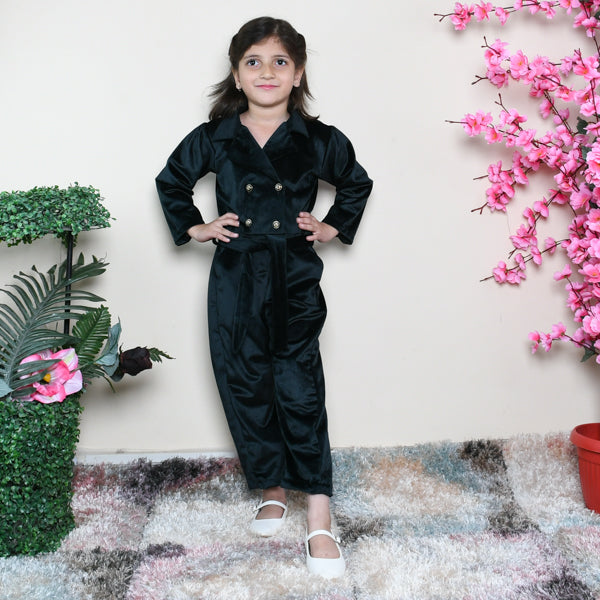 Coat Collar Long Velour Girls Jumpsuit