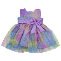 Sleeveless Printed Mesh Knee Length Front Bow Pageant Frock