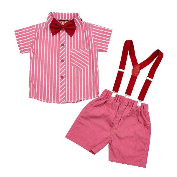 Stripes Pattern Bow Tie Shirt Stripes Shorts Suspender Set Baby Boy Toddler Boy Dress