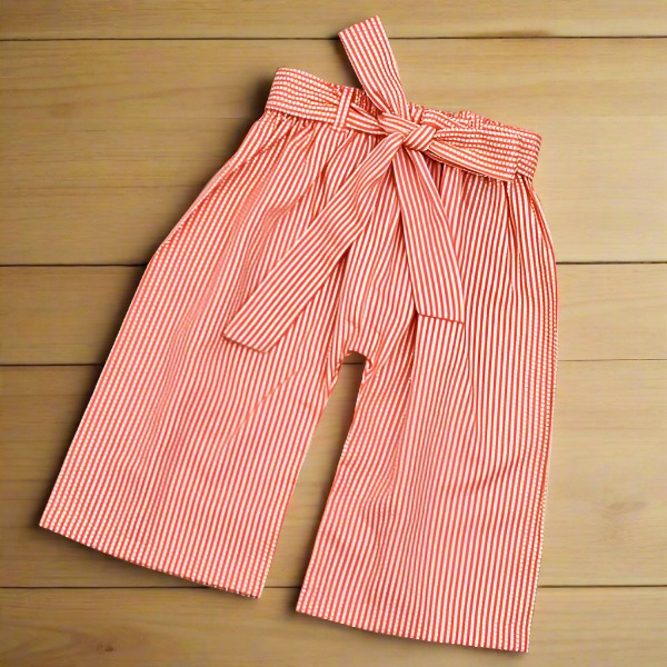 Cross Shoulder Frills Bowtie Top Belted Trouser 2 Piece Girl Summer Dress