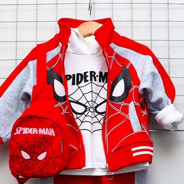 Superior Quality Spiderman 4 Piece Hood Shirt Pants with Bag Boys Winter Dress