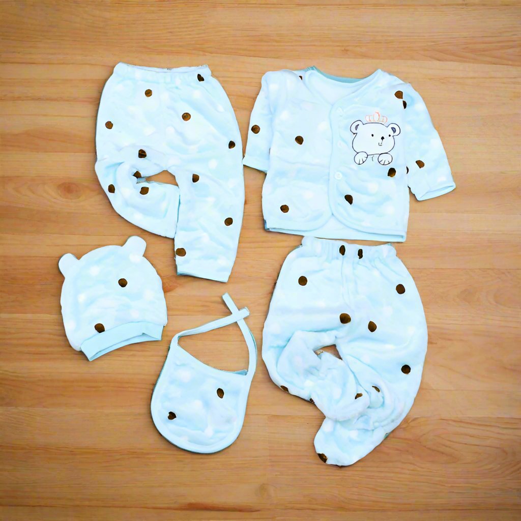 Polka Dots New Born Baby Girl Baby Boy 5 Pieces Bear Starter Set