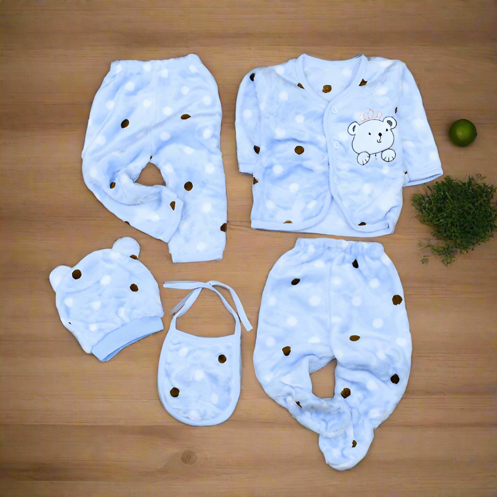 Polka Dots New Born Baby Girl Baby Boy 5 Pieces Bear Starter Set