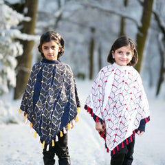 Superior Quality Lamb Wool Round Neck Girls Cape Shawl with Tassels