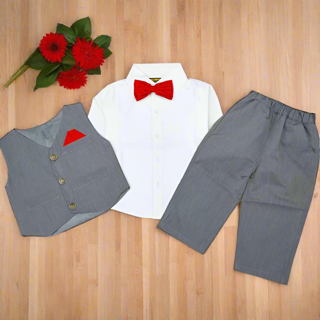 3 Piece Self Stripes Shirt Pants Waistcoat Dress