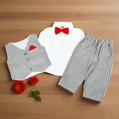 3 Piece Stripes Shirt Pants Waistcoat Party Wedding Dress