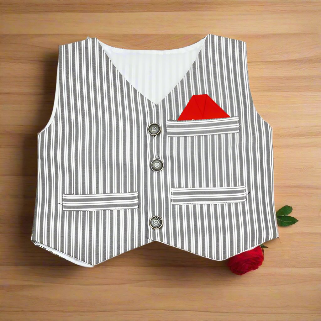 3 Piece Stripes Shirt Pants Waistcoat Party Wedding Dress