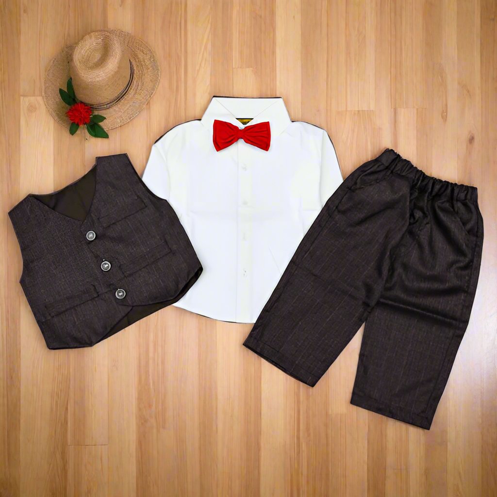 3 Piece Self Checkered Shirt Pants Waistcoat Dress