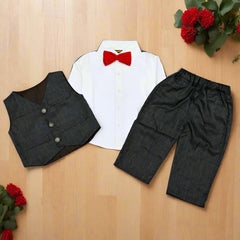 3 Piece Self Checkered Shirt Pants Waistcoat Dress