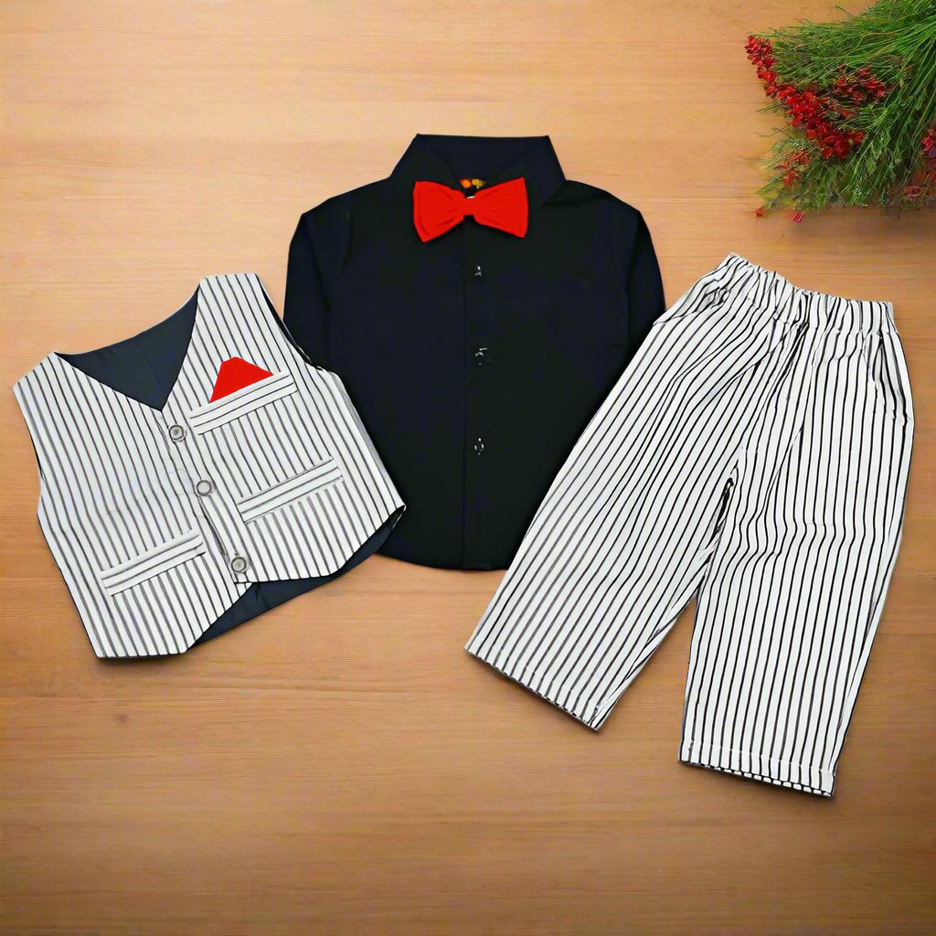 3 Piece Stripes Shirt Pants Waistcoat Party Wedding Dress