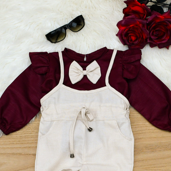 Ruffle Shoulder Bow Tie Top Elasticated Jumpsuit 2 Piece Baby Girl Toddler Dress