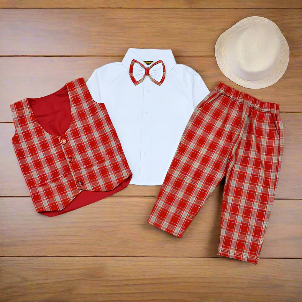 3 Piece Check Shirt Pants Waistcoat Party Wedding Dress