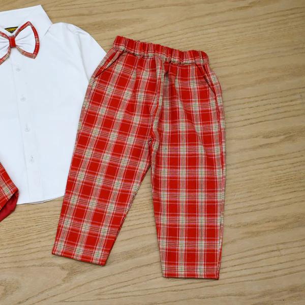 3 Piece Check Shirt Pants Waistcoat Party Wedding Dress