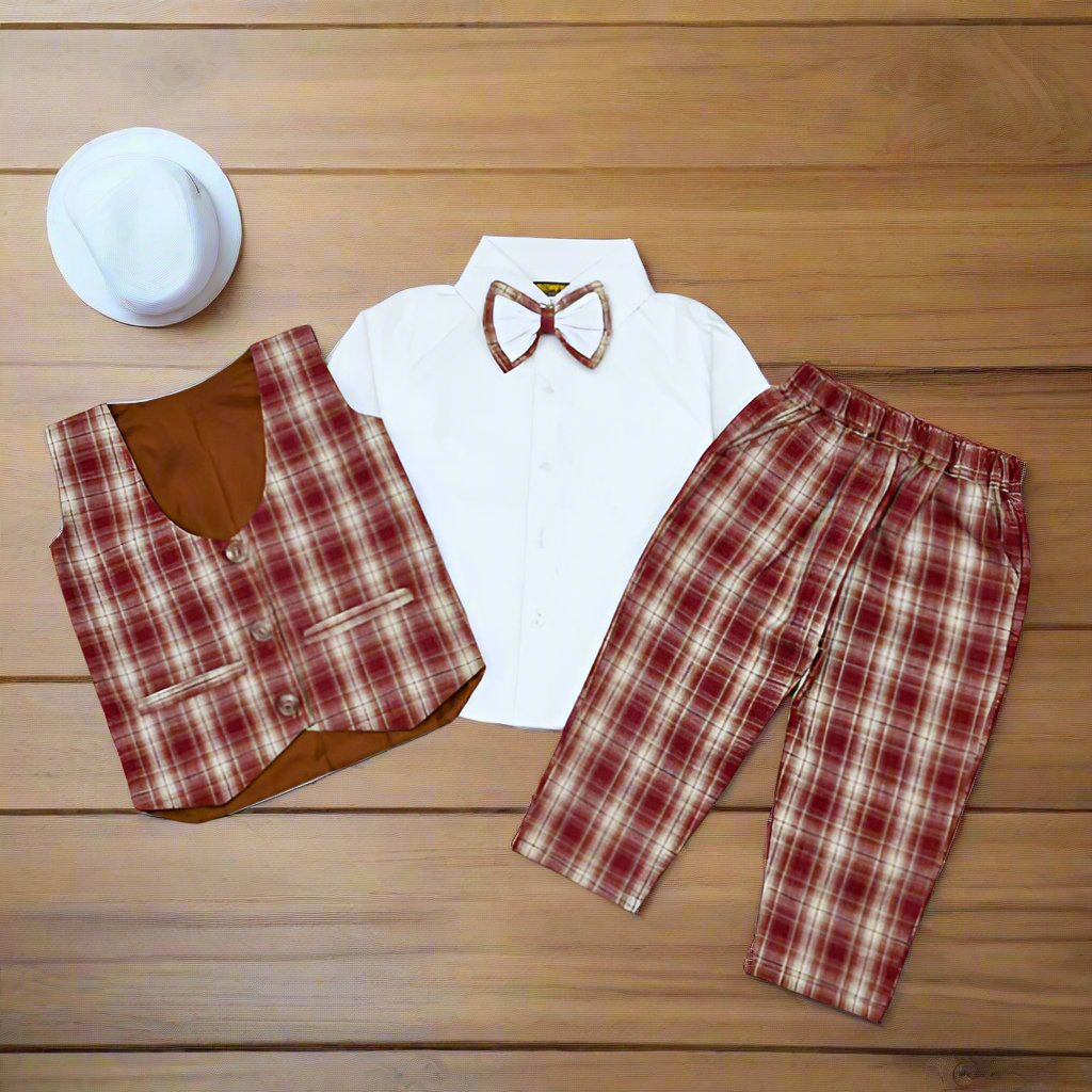 3 Piece Check Shirt Pants Waistcoat Party Wedding Dress