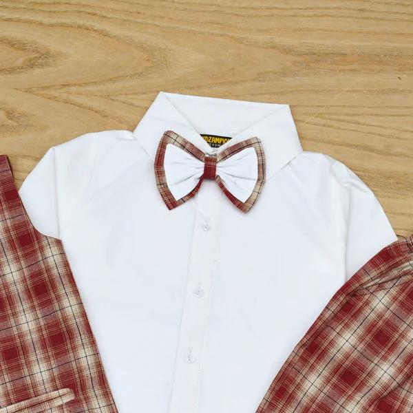 3 Piece Check Shirt Pants Waistcoat Party Wedding Dress