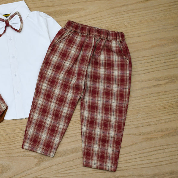 3 Piece Check Shirt Pants Waistcoat Party Wedding Dress