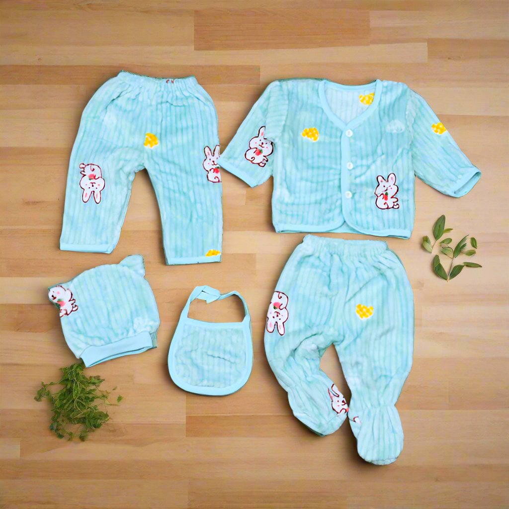 Cute Bunny New Born Baby Girl Baby Boy 5 Pieces Winter Starter Set