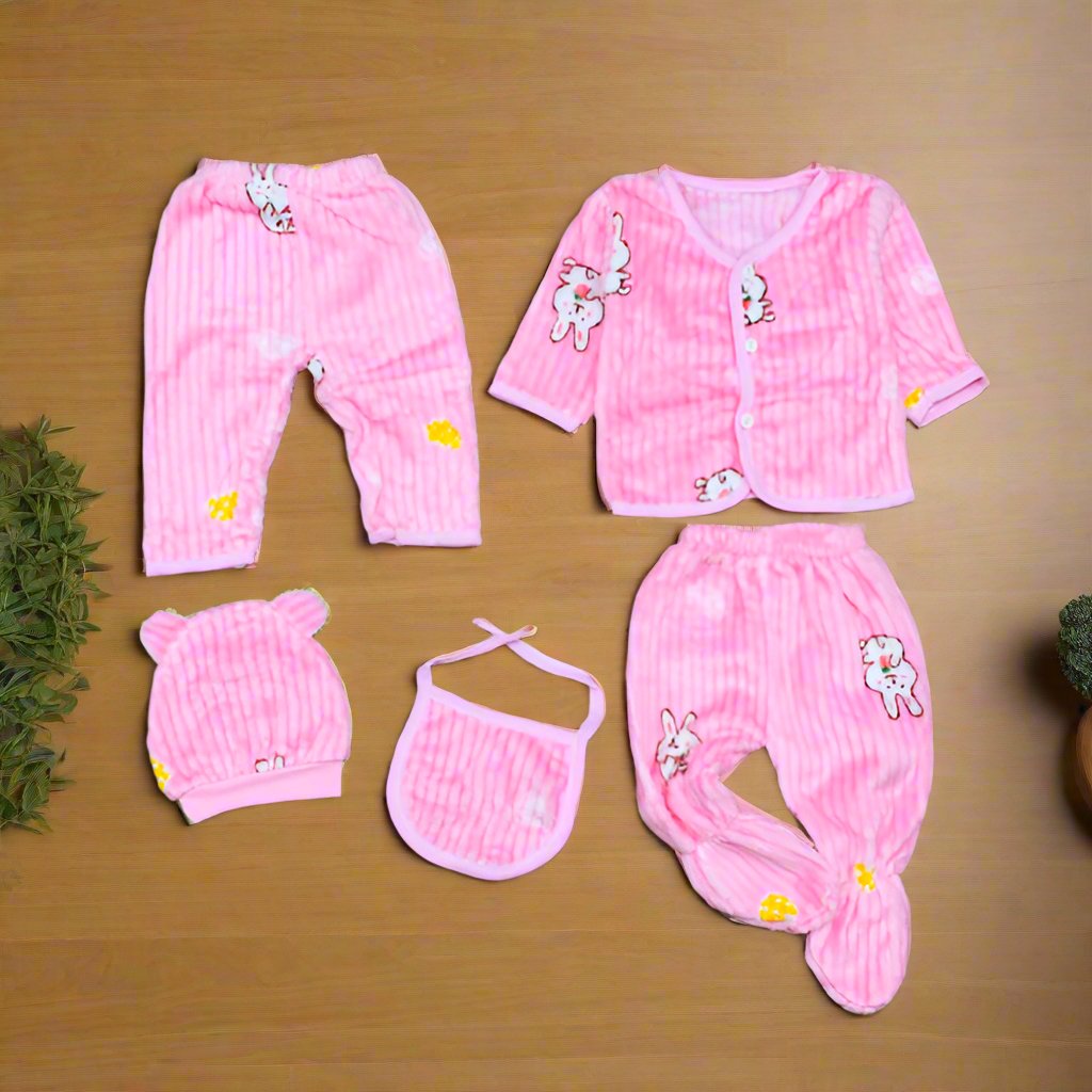 Cute Bunny New Born Baby Girl Baby Boy 5 Pieces Winter Starter Set