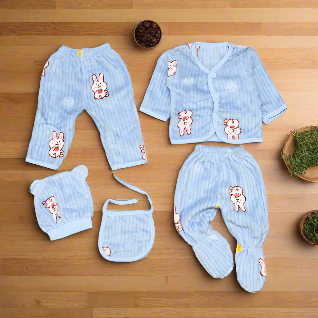 Cute Bunny New Born Baby Girl Baby Boy 5 Pieces Winter Starter Set