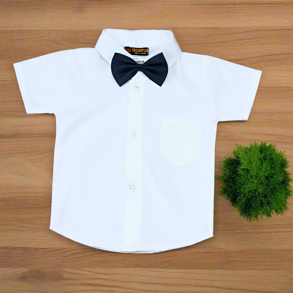 Baby Boy Toddler Boy Shirt Bowtie Shirt Denim Short & Suspender Set – Stylish Outfit for Special Occasions