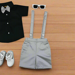 Baby Boy Toddler Boy Contrast Colors Bowtie Shirt Shorts & Suspender Set – Stylish Outfit for Special Occasions