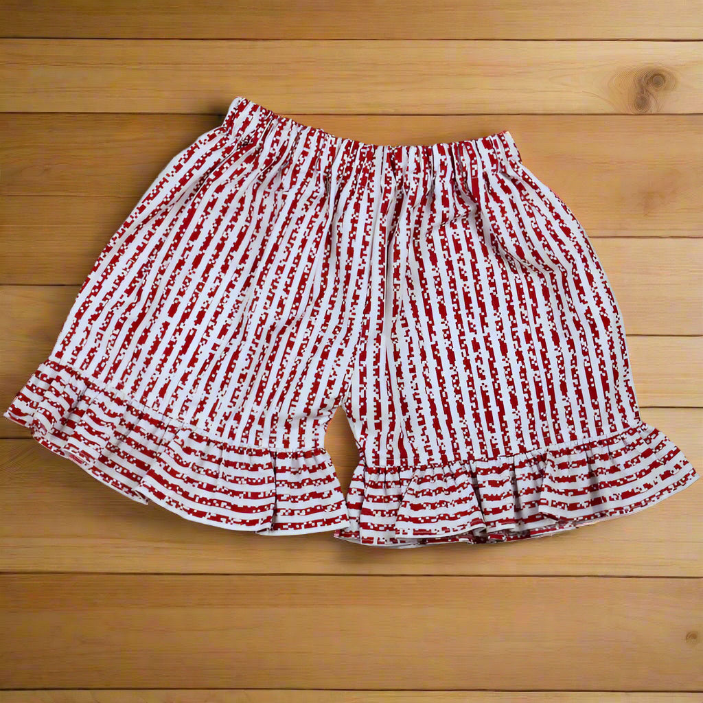 Adorable Baby Girl Toddler Girl Summer Outfit – 2-Piece Heart Embellished Top, Frilled Printed Shorts