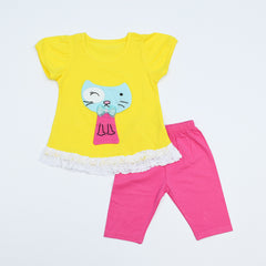 2 Piece Girls Kitten Shirt/Shorts Set