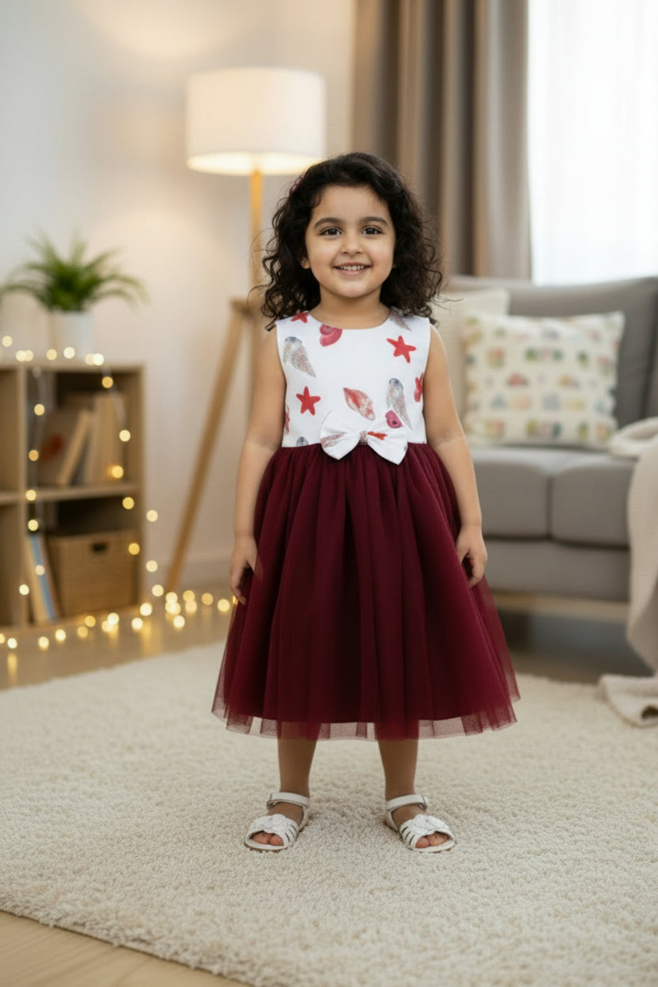 Children's dress with white top and red skirt frock