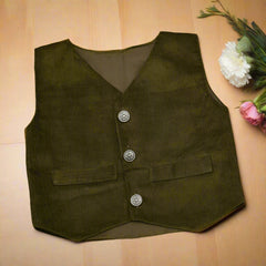 Baby & Toddler Olive Green Corduroy Outfit – 4-Piece Formal Set with Shirt, Vest & Pants (3M–4Y)