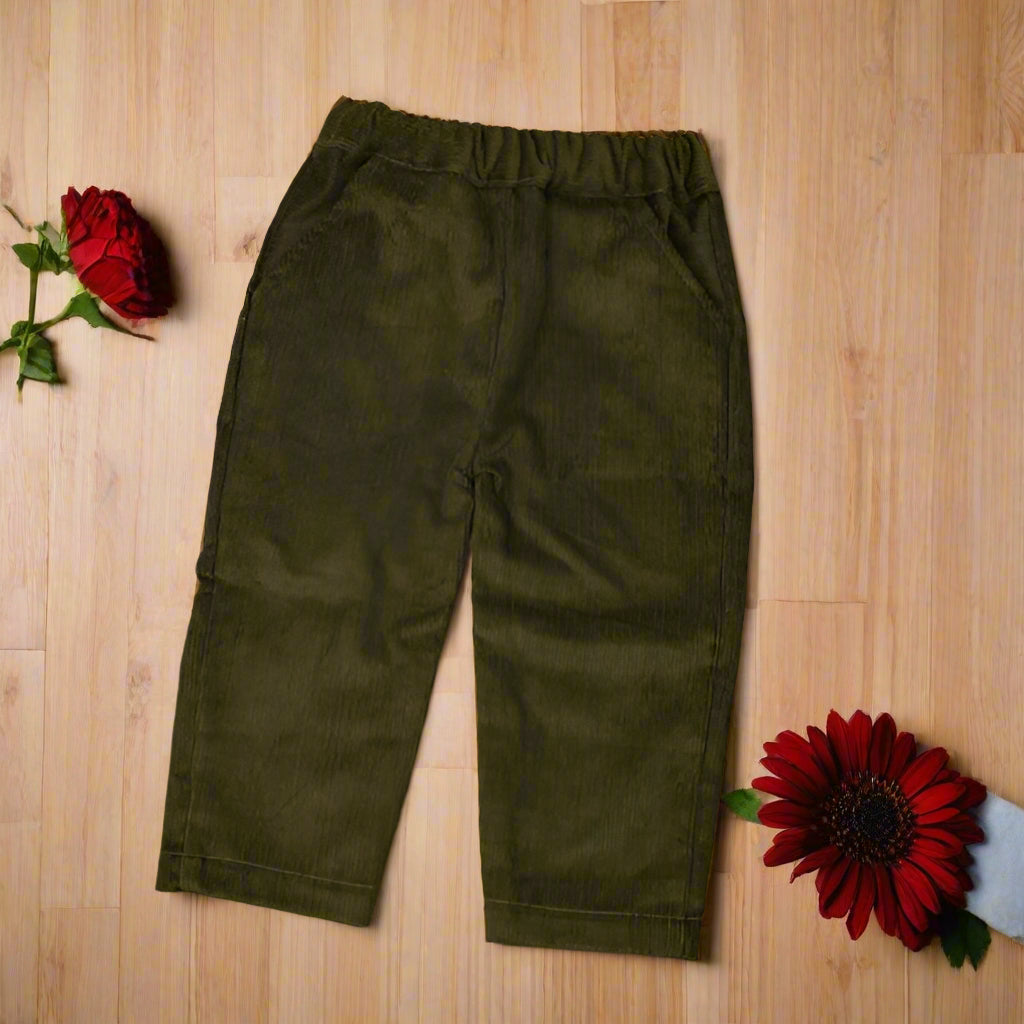 Baby & Toddler Olive Green Corduroy Outfit – 4-Piece Formal Set with Shirt, Vest & Pants (3M–4Y)