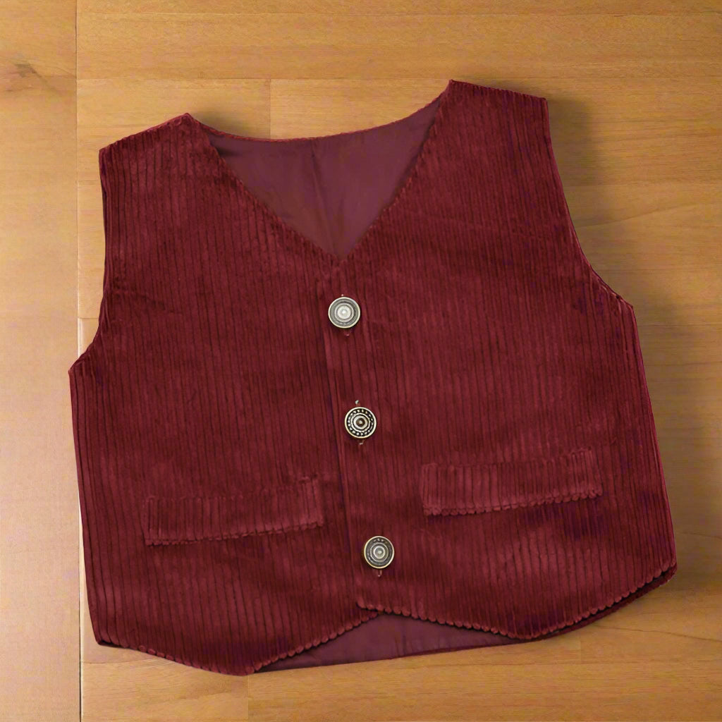 Baby & Toddler Burgundy Corduroy Formal Set – 4-Piece Outfit with Shirt, Vest & Pants (3M–4Y)
