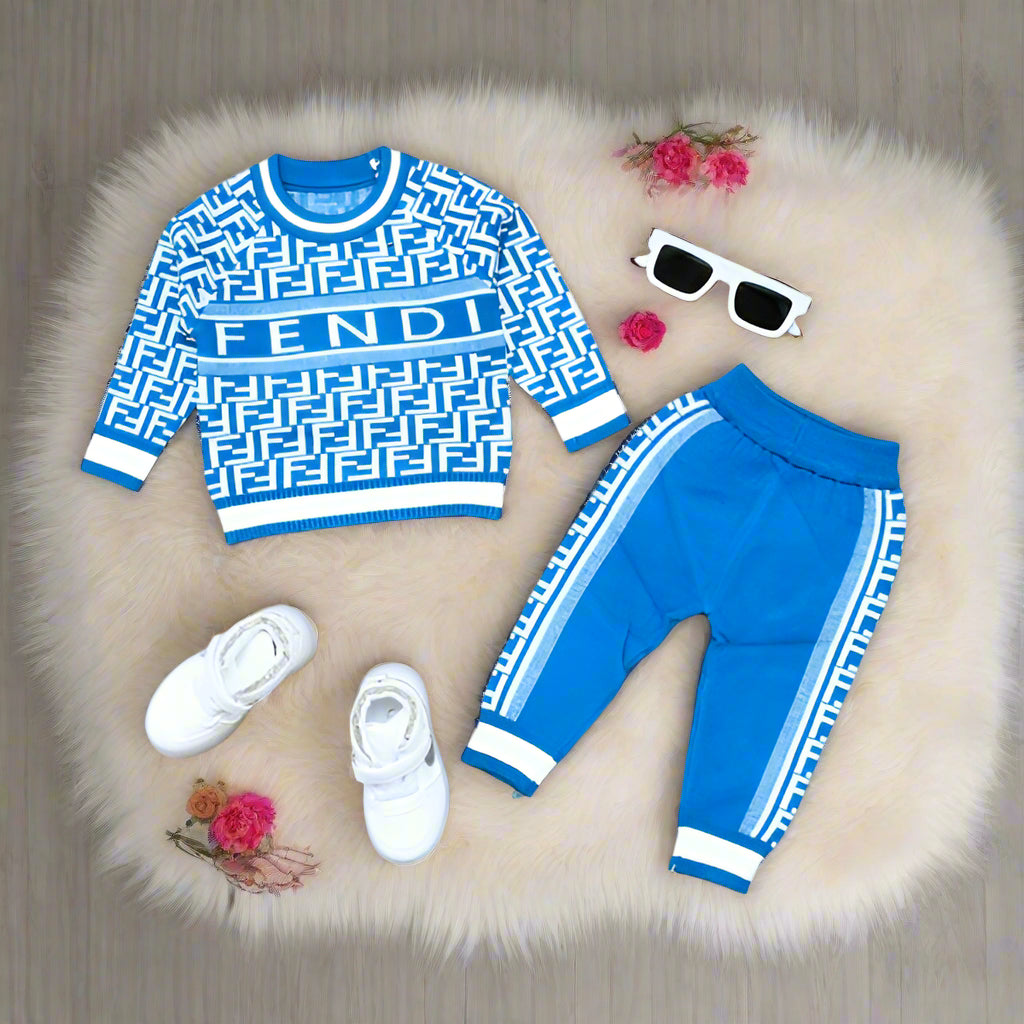 Luxury Designer-Inspired Baby Knitwear Set – 2-Piece Fuzzy Sweater & Pants