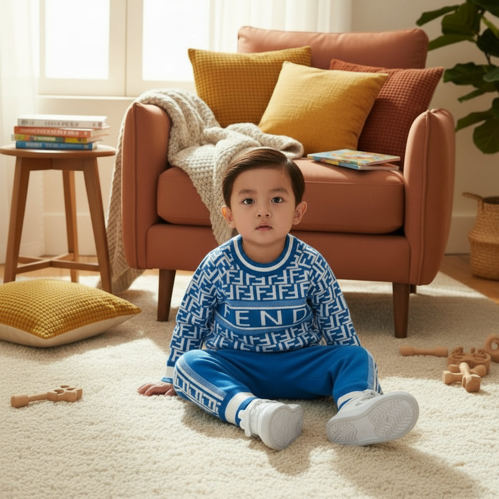 Fendi children's outfit with blue and white pattern 