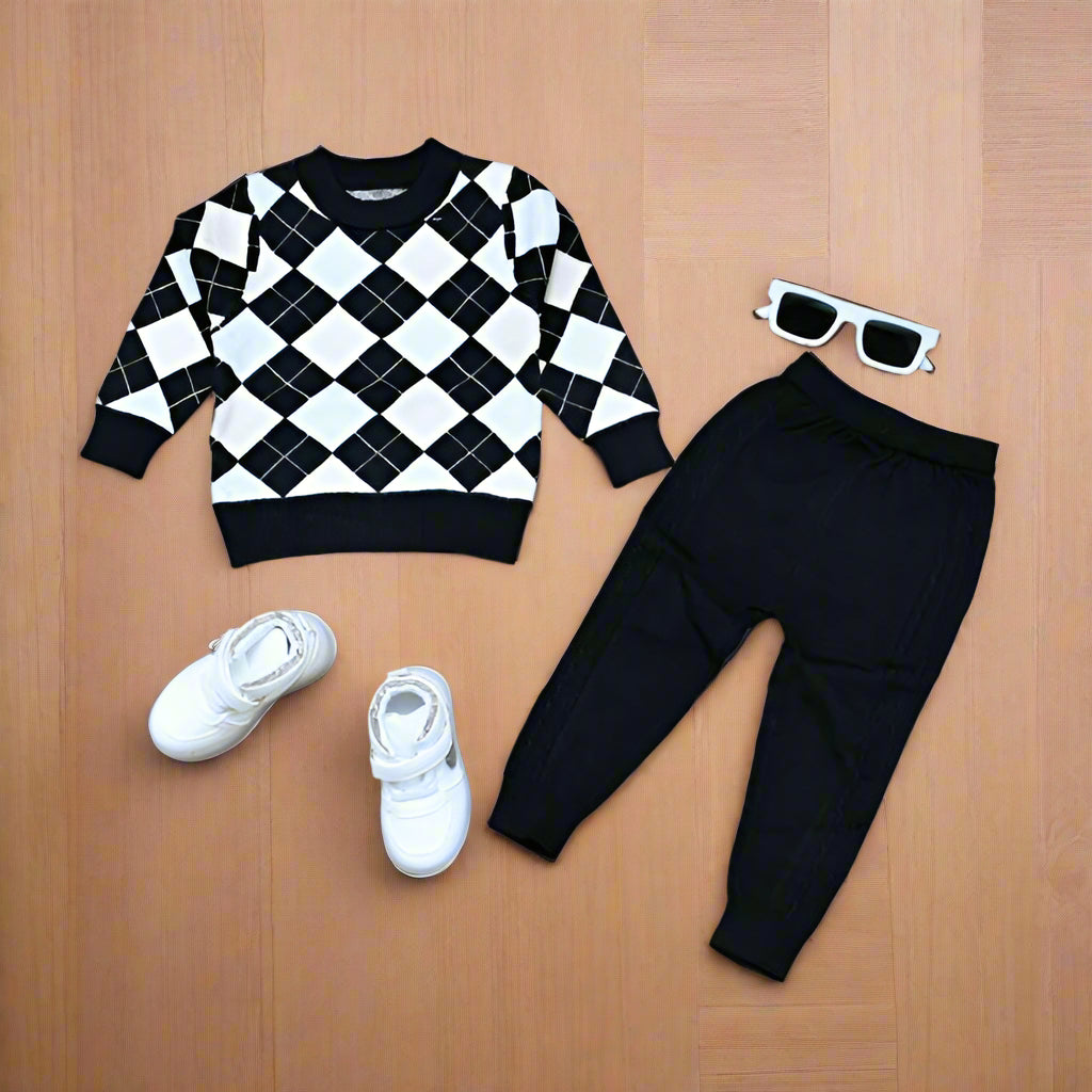 Baby Boy Toddler Boy Argyle Knit Sweater & Pants Set – Cozy Autumn/Winter Outfit