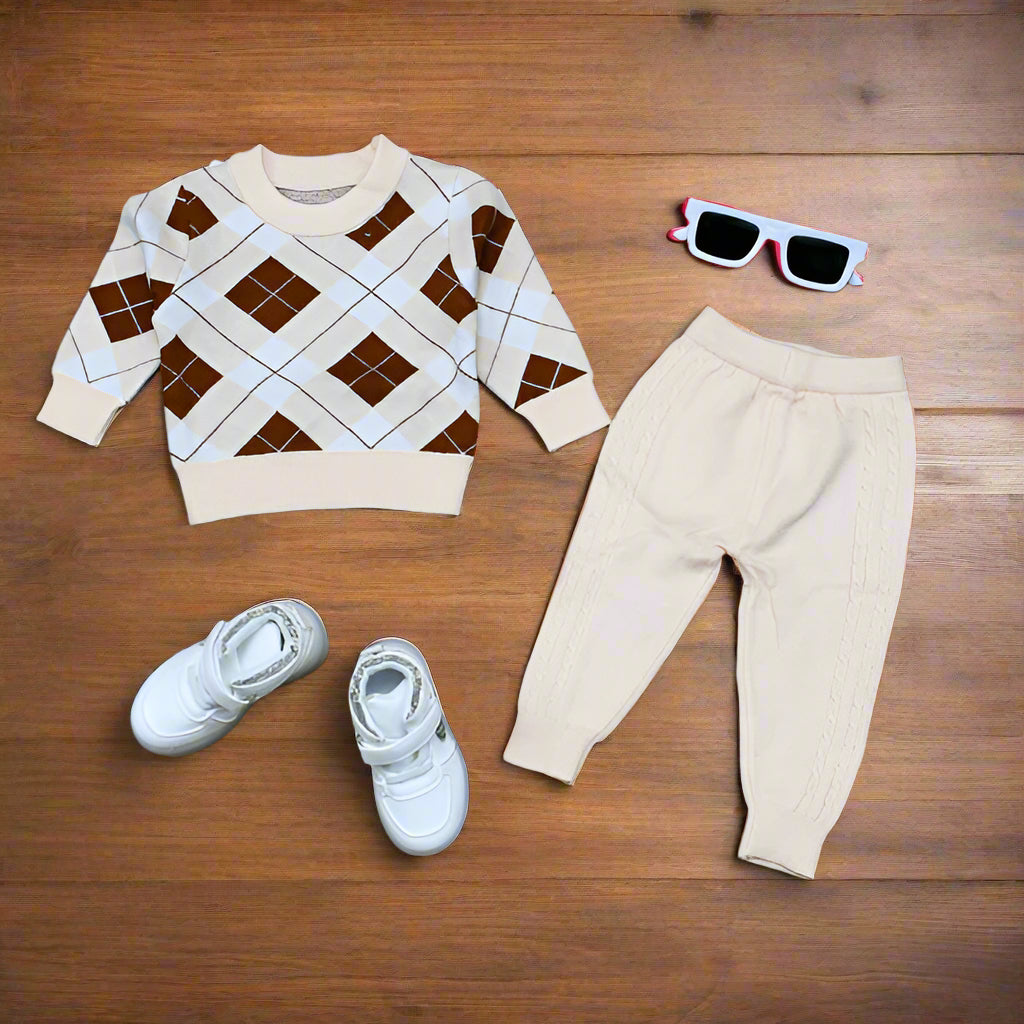 Baby Boy Toddler Boy Argyle Knit Sweater & Pants Set – Cozy Autumn/Winter Outfit
