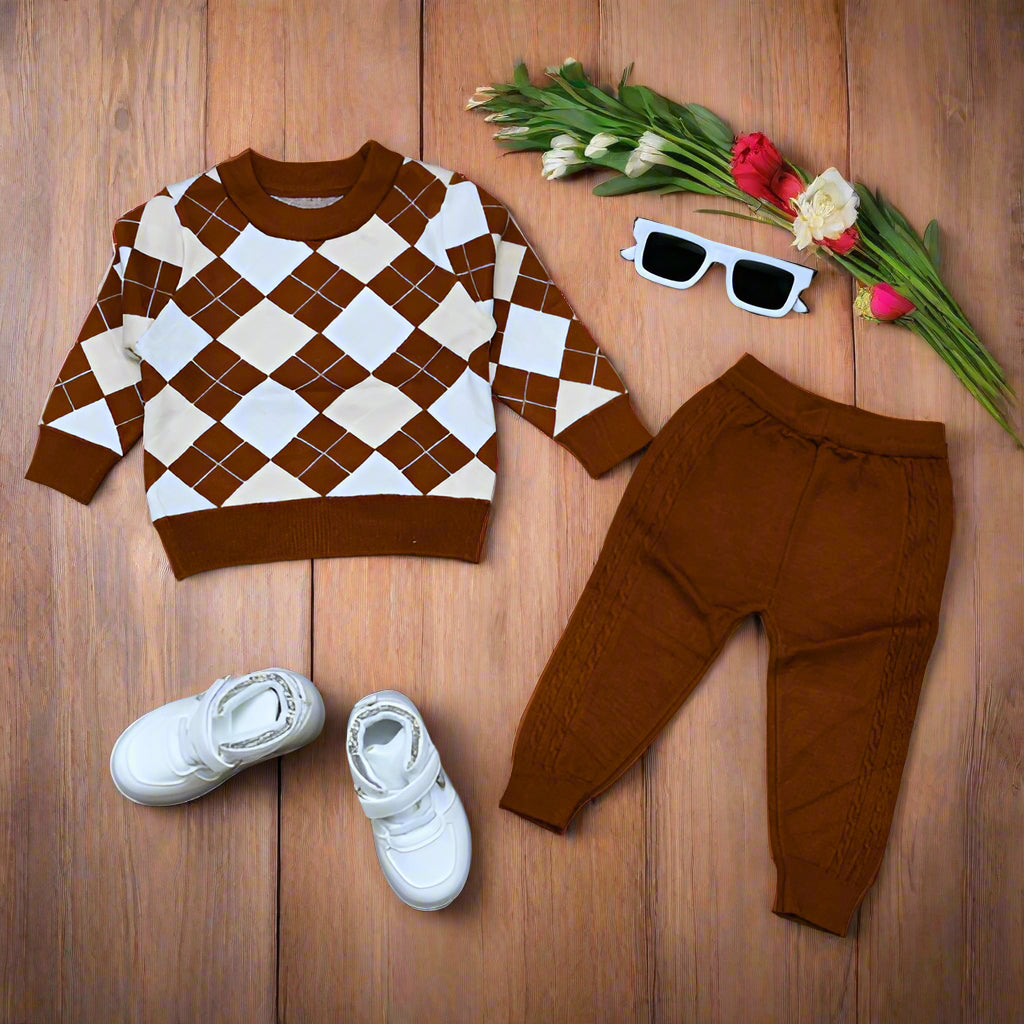 Baby Boy Toddler Boy Argyle Knit Sweater & Pants Set – Cozy Autumn/Winter Outfit