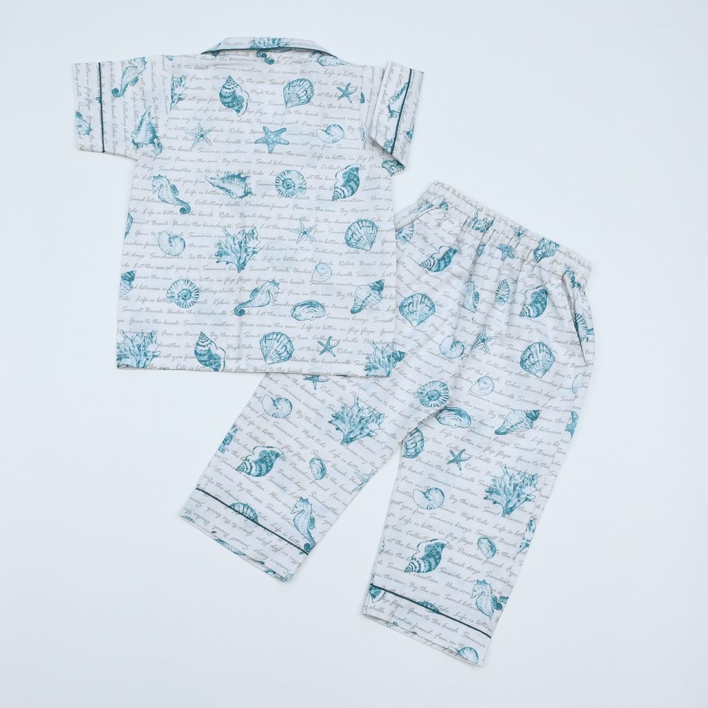 Unisex 2 Piece Seashells Fun Kids Sleepwear