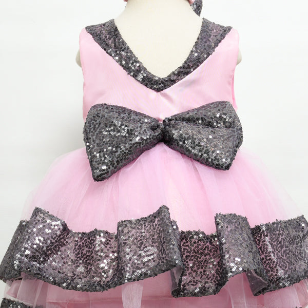 Sequin Embellished Silk & Net Girls Frock