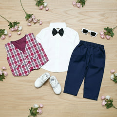 Children's clothing set with shirt, pants, vest.