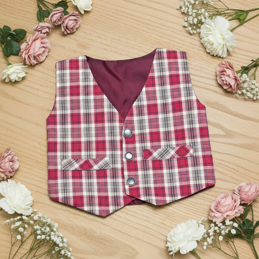 Red and white plaid vest.