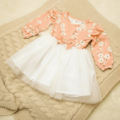 White tulle skirt with pink floral top frock dress