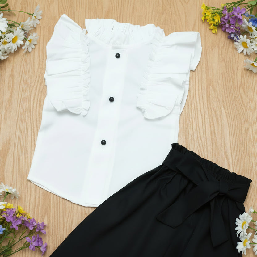 White blouse with black buttons 