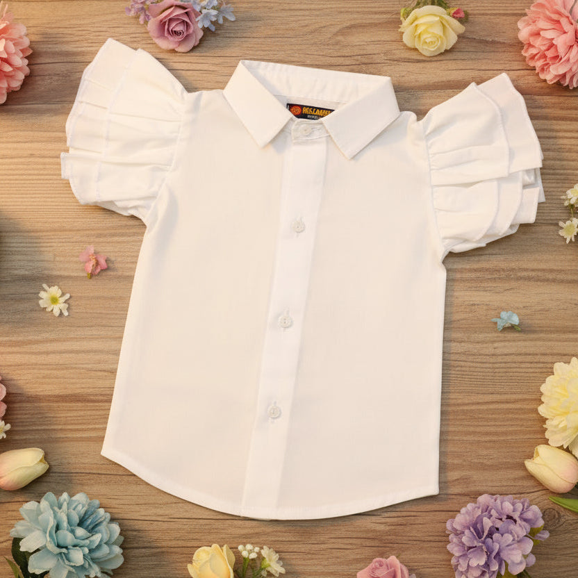 White blouse with ruffled sleeves