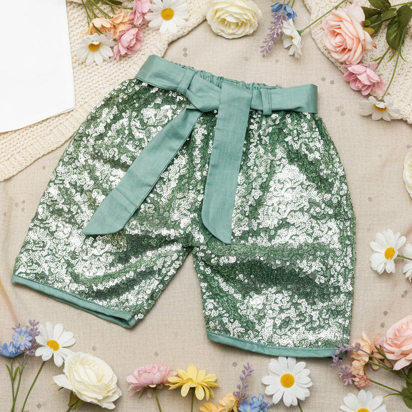 Green sequin shorts
