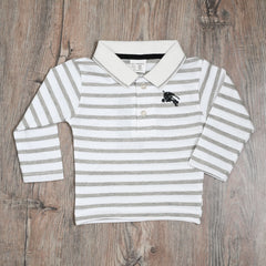 Boys Grey Lines Full Sleeves Polo T-Shirt