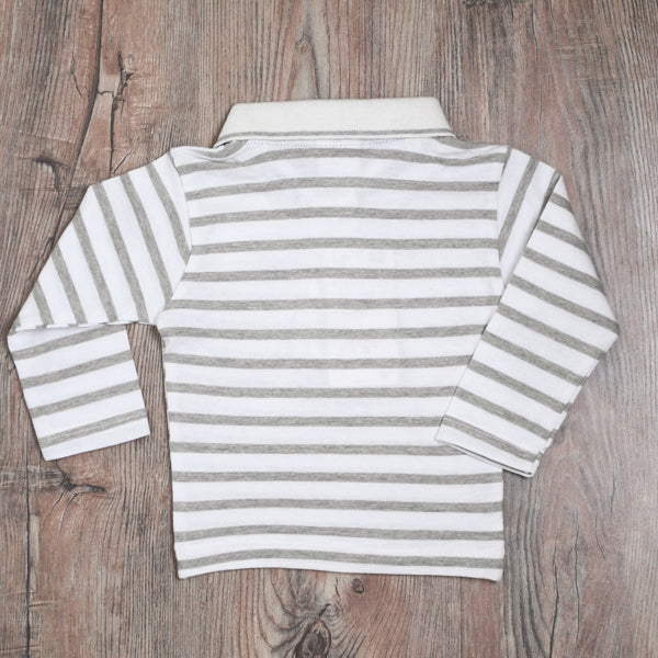 Boys Grey Lines Full Sleeves Polo T-Shirt