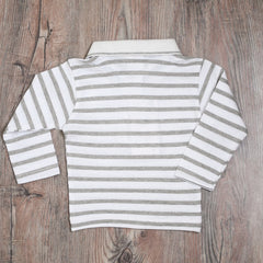 Boys Grey Lines Full Sleeves Polo T-Shirt